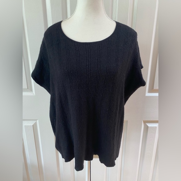Eileen Fisher Black Merino Wool/ Silk Blend Short Sleeve Boxy Tee Size L - Picture 1 of 12